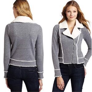 Splendid Women's Sherpa Moto Jacket Gray Size L Asymmetrical Zip‎